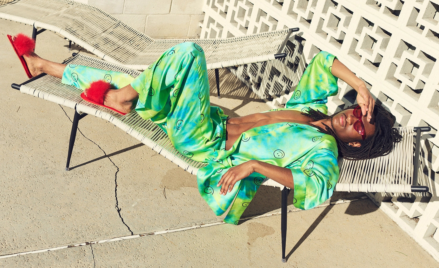 ROY G smiley tie dye silk robe loungewear